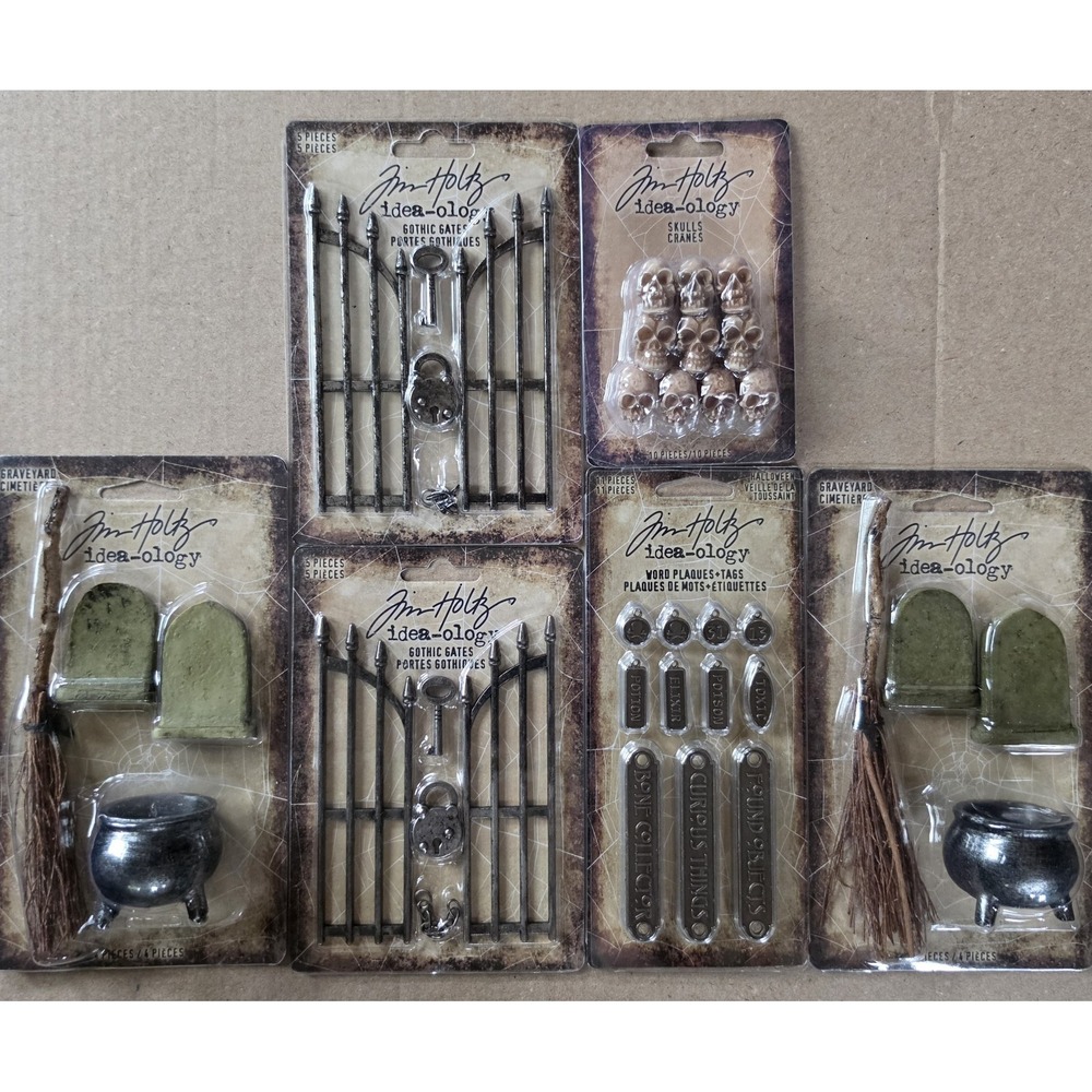 Tim Holtz Idea-ology Halloween Idea-ology Lot Bundle Gates Skulls Graveyard Tags